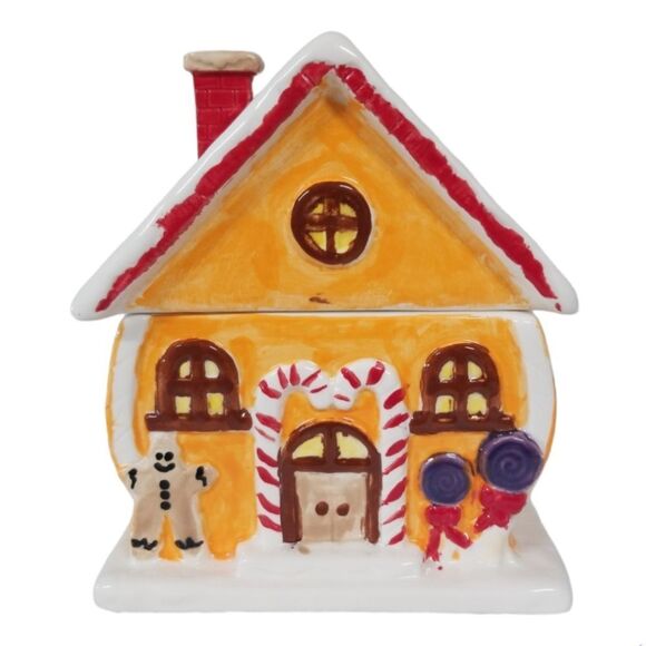 Gingerbread House Hand Painted Treat Jar Food Storage Holiday Decor - Picture 1 of 11